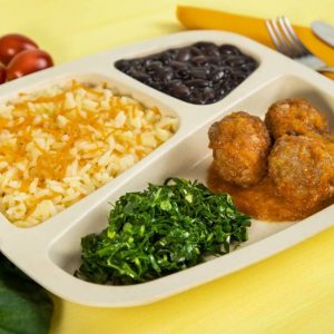 Meatballs: Rice with Carrots, Black Beans And Kale.